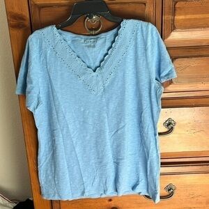 Talbots Women’s Blue Lace V-Neck Tee Size Large NWOT